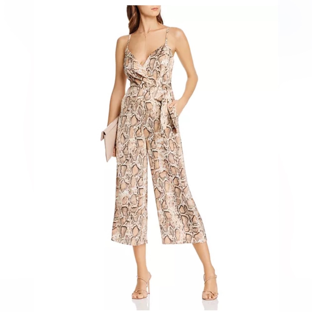 Snakeskin Print Faux Wrap Jumpsuit
